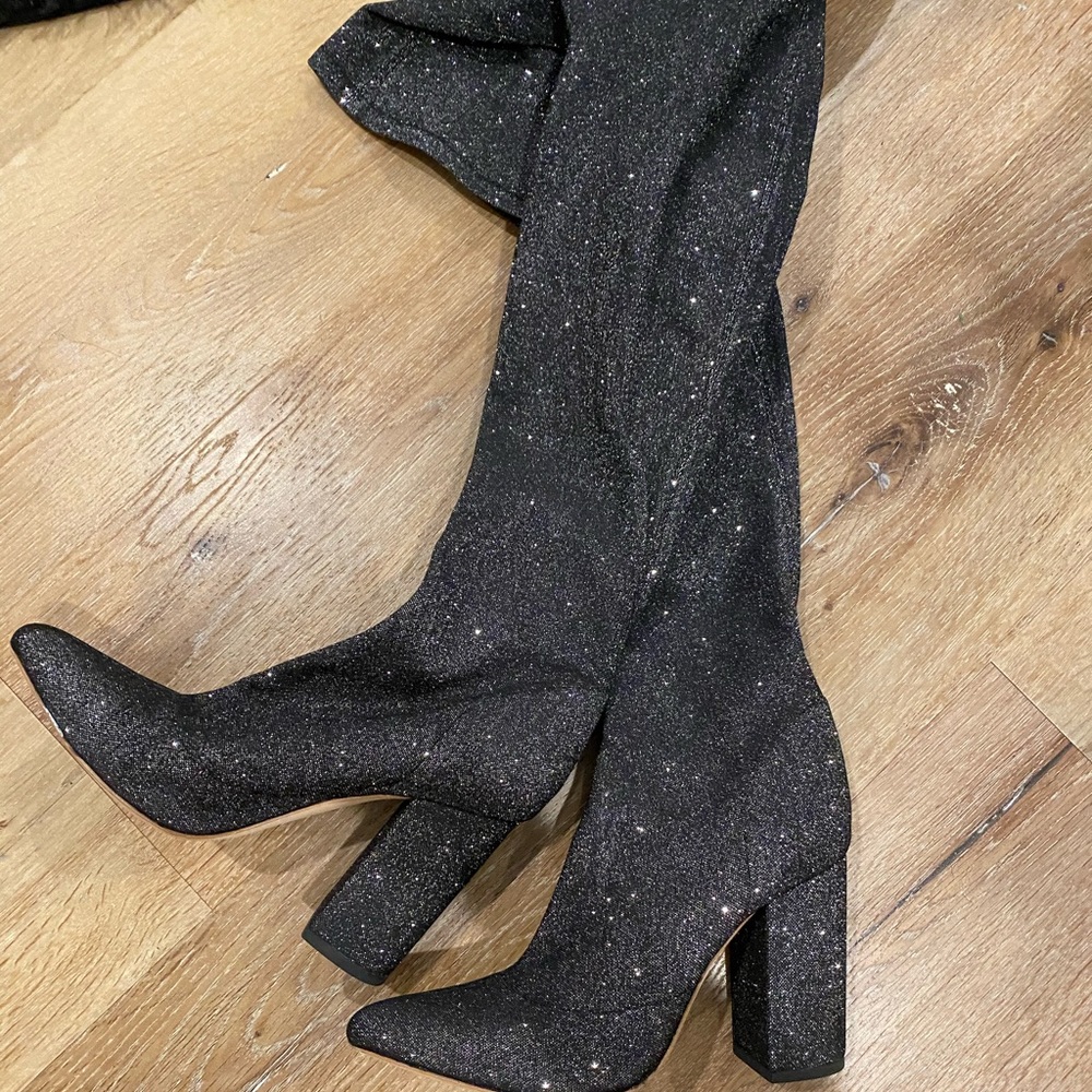 RAYE sparkle over the knee boots